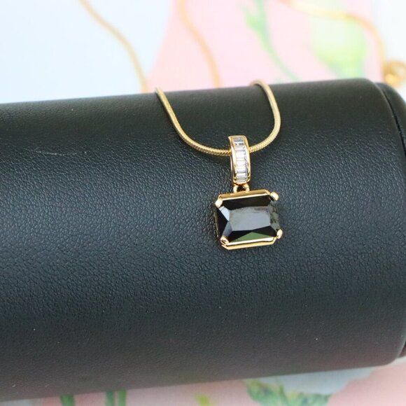 "Chic Black Emerald Cut Pendant with Gold Plated Baguette Bail, XPPT1778 - Picture 3 of 13